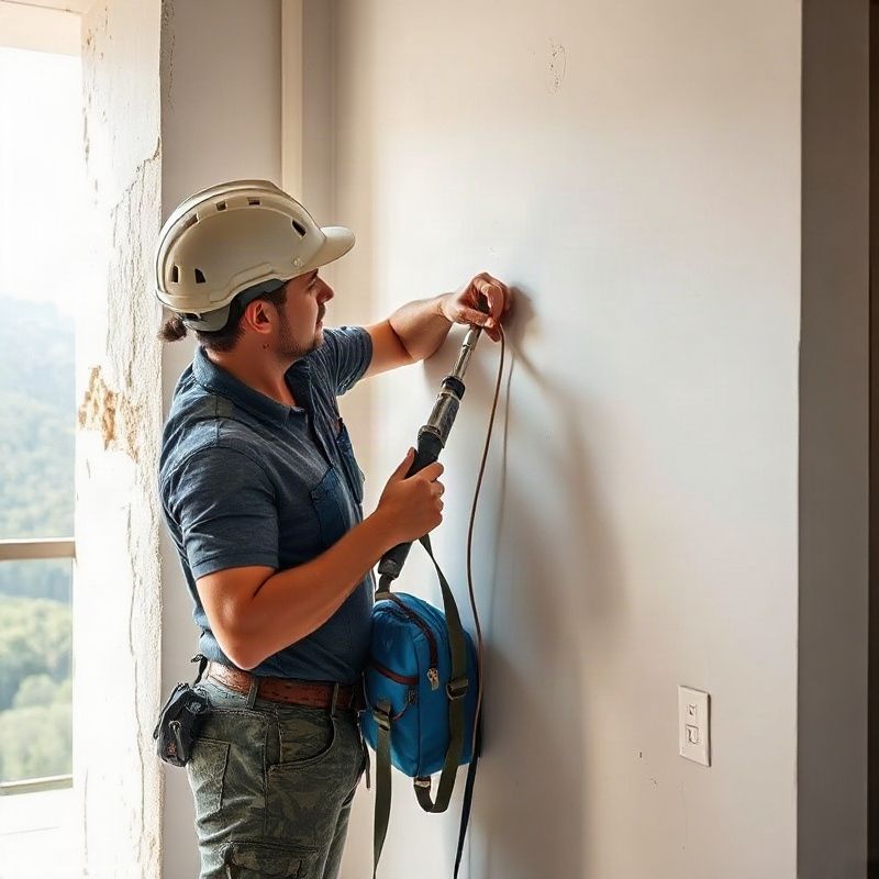 Electricista instalando cañería en una obra residencial en Melo